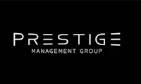 the prestige management group logo on a black background