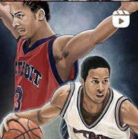 the cover of a basketball book with two men playing basketball